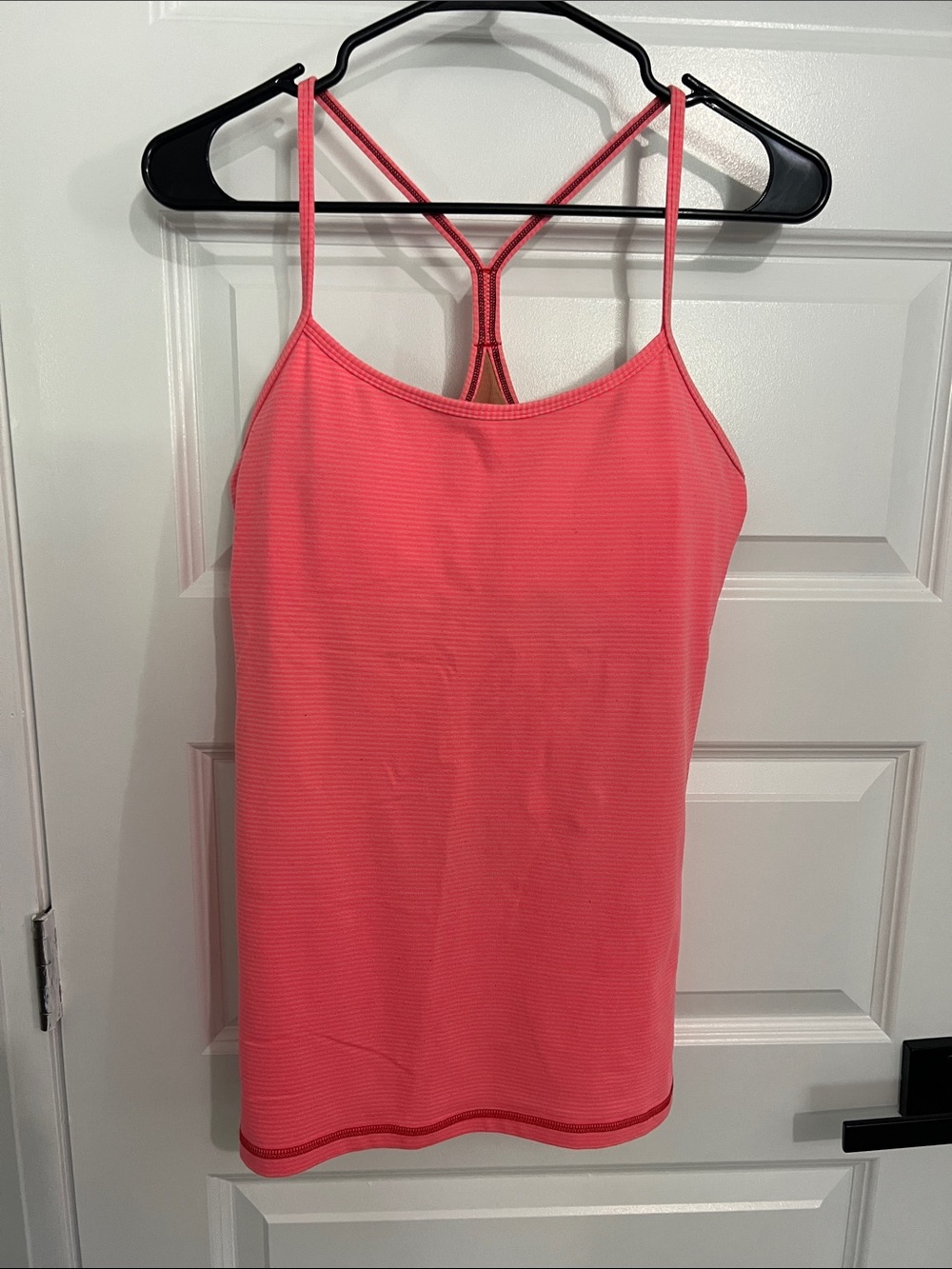 lululemon athletica Coral Pink Strappy Tank with Built-in Shelf & Pads